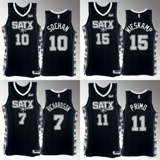 เสื้อกีฬาบาสเก็ตบอล ลายทีม NP2 22 23 NBA Jersey Spurs Sochan Wieskamp Primo Richardson Jersey สีดํา PN2