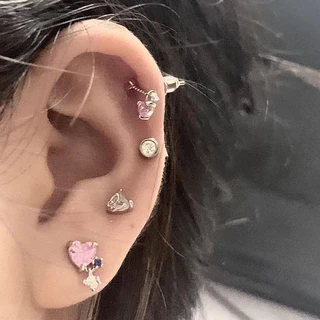 Roselife Sweet ชุดต่างหูสตั๊ด เพทาย รูปลูกศร หัวใจ สีชมพู สไตล์เกาหลี เครื่องประดับ สําหรับผู้หญิง 4 ชิ้น