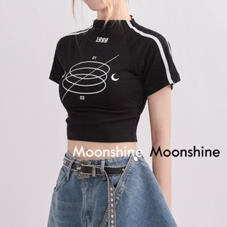 Moon เสื้อครอป เสื้อแฟชั่นผู้หญิง y2k สีพื้น สําหรับผู้หญิง ใส่ไปคลับ ปาร์ตี้ 2023 NEW Jl1252