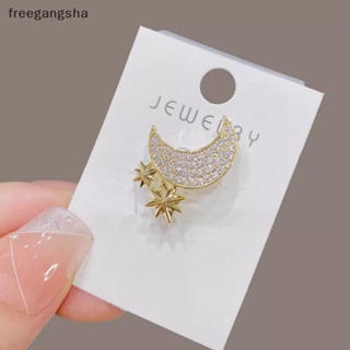 [FREG] New Elegant Rhinestone Moon Brooch For Women Star Crescent Lapel Pins Korean Fashion Jewelry Clothing Accessories FDH