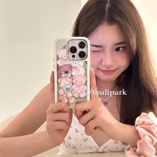 Yuri Park เคสป้องกันโทรศัพท์มือถือ แบบนิ่ม ลายการ์ตูนหมีน่ารัก มีกระจก สําหรับ Apple Iphone 11 14ProMax 12 14 12Pro 13Promax 13