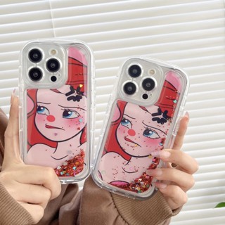 เคสโทรศัพท์มือถือ มีทรายไหล แต่งกลิตเตอร์ ลายนางเงือก จมูกแดง สําหรับ IPhone 14 Pro Max 12 14Pro 12Pro 11 13 Pro Max