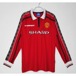 เสื้อกีฬาแขนยาว ลายทีมชาติฟุตบอล Manchester United 98-99 ชุดเหย้า สไตล์วินเทจ