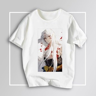 Inuyasha Sesshomaru แขนสั้นพิมพ์ลายอะนิเมะเสื้อยืดผ้าฝ้ายแท้ unisex แขนสั้นแนวโน้ม