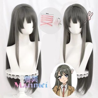 Seishun Buta Yarou wa Bunny Girl Sakurajima Mai วิกผมคอสเพลย์ ยาว 80 ซม. สีเทาเข้ม ทนความร้อน