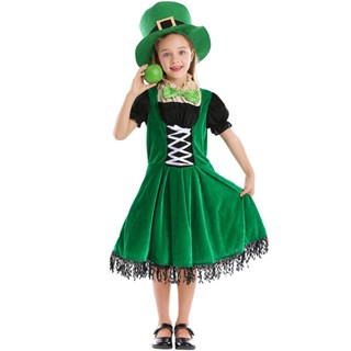 3PCS Kid Girls Halloween Carnival Actume Irish Leprechaun St Patricks Ireland Day ชุดแฟนซีชุดคลาสสิกชุดเครื่องแต่งกายคอสเพลย์เสื้อผ้า