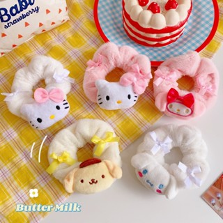 SANRIO ที่คาดผม ผ้ากํามะหยี่ขนนิ่ม ยืดหยุ่น ลายการ์ตูนสัตว์ Hello Kitty Melody Kuromi Scrunchie สําหรับเด็กผู้หญิง