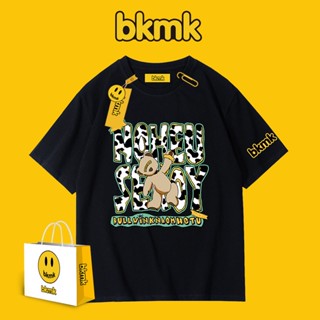 Bkmk เสื้อยืดแขนสั้น ผ้าฝ้าย ทรงหลวม ขนาดใหญ่ ลายหมี สไตล์วินเทจ อเมริกัน ฤดูร้อน สําหรับผู้ชาย คู่รัก