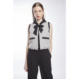 EP เสื้อกั๊กผ้าทวีต ผู้หญิง สีขาวตัดดำ | Tweed Vest | 4731