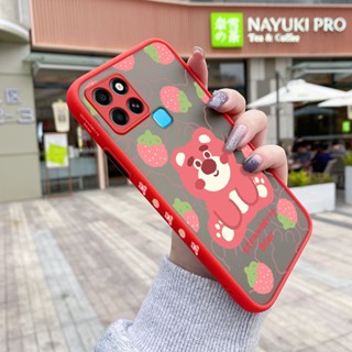 สําหรับ Infinix Smart 6 HD Smart 6 Plus เคส การ์ตูน สตรอเบอร์รี่ หมี กันกระแทก เคสโทรศัพท์แข็ง ขอบสี่เหลี่ยม รูปแบบ ซิลิโคนนิ่ม เคสป้องกัน