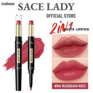 SACE LADY 5 สี 2-In-1 Double-ended Lipstick Pen Moisturizing Non-Stick Cup Lip Tint Muilt-use Lips &amp; Eyes &amp; Cheeks Lipsticks Makeup Beauty [icebear]