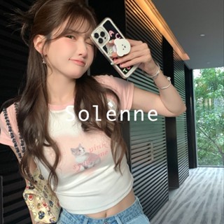 Solenne  เสื้อครอป เสื้อยืดผู้หญิง ครอป baby tee สาวเรโทร 2023 NEW Style ทันสมัย สไตล์เกาหลี Chic ทันสมัย A29J130 36Z230909