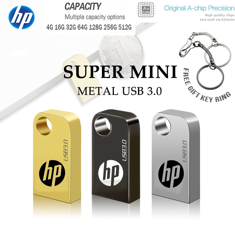 มินิโลหะ HP Usb 3.0 แฟลชไดรฟ์ 128GB 256GB 512GB 1TB ความเร็วสูง Usb Stick Pendrive พร้อมพวงกุญแจ