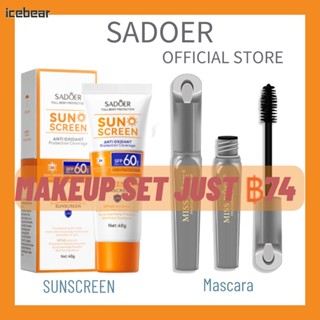 SADOER 2PCS SPF60 SPA+++ Sunblock Cream Moisturizing Waterproof Whitening Sunscreen Lotion Original + 24H Volume Curling Smudge-proof Mascara MAKEUP SET [icebear]