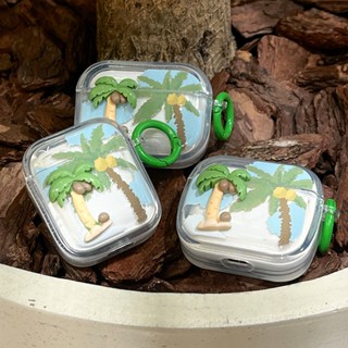เคสใส แบบนิ่ม ลายต้นมะพร้าว 3D กันกระแทก สําหรับ AirPods 3 AirPods Pro 2 Pro2 Gen