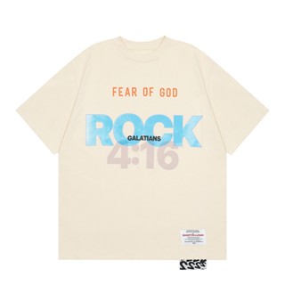 เสื้อยืดแขนสั้น ผ้าฝ้าย พิมพ์ลายตัวอักษร FEAR OF GOD ขนาดใหญ่ สําหรับผู้ชาย และผู้หญิง