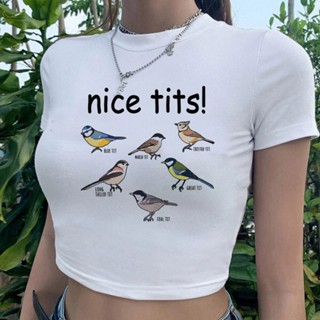 Nice Tits เสื้อครอปท็อปน่ารัก แฟชั่นเกาหลี สําหรับผู้หญิง