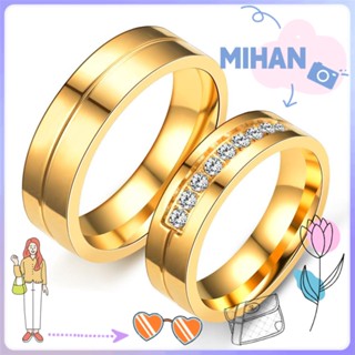 MIHAN Fashion 18K Gold Plated Women Men Stainless Steel Wedding Band Ring New Couples Love AAA CZ Cubic Zirconia