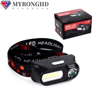 Myronghd ไฟฉายคาดศีรษะ LED น้ําหนักเบา ชาร์จ USB สําหรับตั้งแคมป์กลางแจ้ง