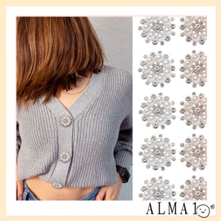 ALMA กระดุมดอกไม้ ประดับมุก สําหรับตกแต่งเสื้อผ้า กระเป๋า DIY จํานวน 5 ชิ้น