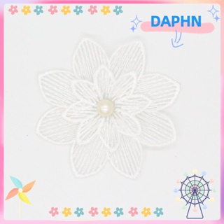 DAPHS ผ้าลูกไม้ โพลีเอสเตอร์ ประดับไข่มุก กว้าง 7.3 ซม. สีขาว สําหรับตกแต่งกระเป๋า