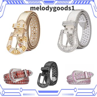 Melodygoods1 เข็มขัดผู้ชาย เข็มขัดพลอยเทียม พังก์ร็อค แวววาว