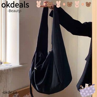 OKDEALS กระเป๋าสะพายไหล่ กระเป๋าถือ มีซิป สีดํา