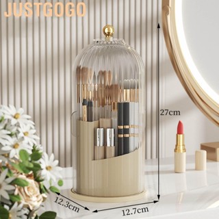 Justgogo Cosmetic Storage Holder Box Transparent Rotating Sliding Door Makeup Brush Display Case