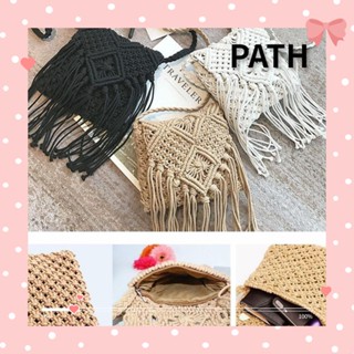 Path กระเป๋าฟางสาน แฮนด์เมด ประดับพู่ เหมาะกับเดินชายหาด แฟชั่นฤดูร้อน สําหรับผู้หญิง