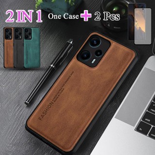 2 IN 1 เคสโทรศัพท์มือถือหนังแกะ เซรามิก กันรอยหน้าจอ ทรงโค้ง สําหรับ Xiaomi Poco F5