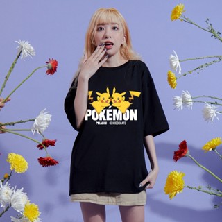 สินค้ายอดนิยม ~ เสื้อยืด Pokemon Pikachu พร้อมเส้นผ่านศูนย์กลางผ้าฝ้ายกราฟิกเสื้อยืดการ์ตูนสไตล์ฤดูร้อนใหม่