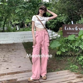 Moon  กางเกงขายาว คาร์โก้ กางเกง เชือกอเมริกันคลาสิค Cargo pants 2023 NEW รุ่นใหม่ Chic สวย ทันสมัย A90M086 36Z230909