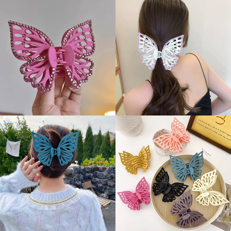 Hair Clips & Hair Pins 29 บาท กิ๊บติดผมพลาสติก สองชั้น รูปผีเสื้อ ขนาดใหญ่ ประดับพลอยเทียม เครื่องประดับ สําหรับผู้หญิง Fashion Accessories