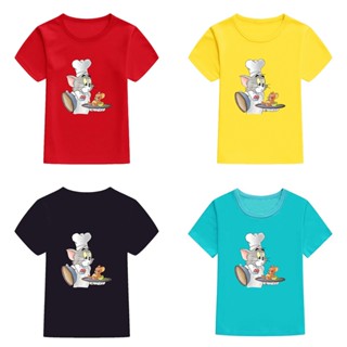 เสื้อยืดแขนสั้นลําลอง ทรงหลวม ลาย Mingyuan Tom and Jerry สําหรับเด็กผู้ชาย และผู้หญิง