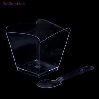 Ruisurshine ถ้วยพลาสติกใส ขนาดเล็ก 100 มล. พร้อมช้อน สําหรับพุดดิ้ง ผลไม้ ไอศกรีม มูส 10 ชิ้น