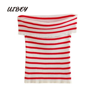 Uibey เสื้อกั๊ก ผ้ายืด ลายทาง แฟชั่น 2637