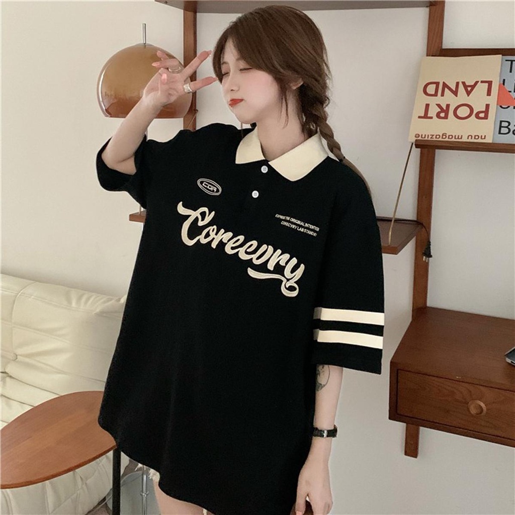 LittleBee_shop.2435 เสื้อโปโล เสื้อยืด คอปก แขนสั้น สไตล์เกาหลี โอเวอร์ไซซ์