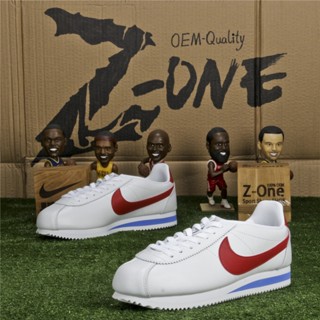 Cortez รองเท้าวิ่ง สีขาว แดง สไตล์คลาสสิก สําหรับผู้หญิง ผู้ชาย