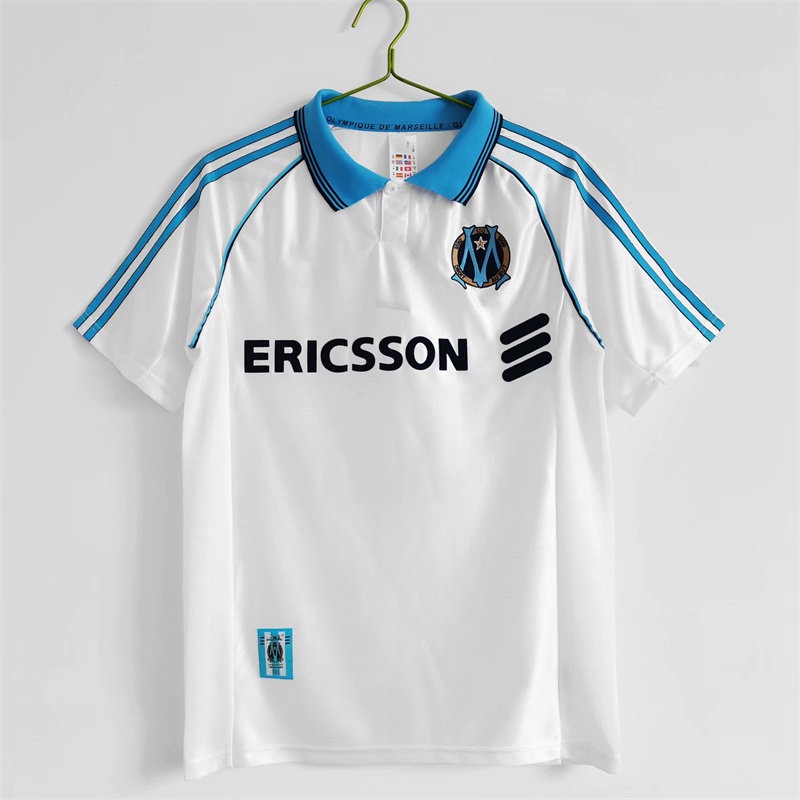 เสื้อฟุตบอล Retro Collar White Jersey Vintage ของ Olympique de Marseille ปี 1998-1999 พร้อมให้กำหนดช
