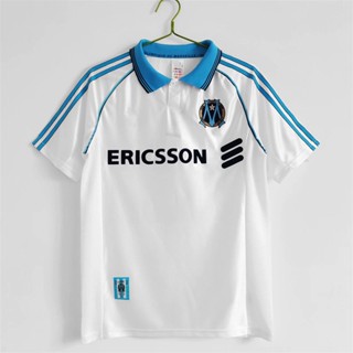 เสื้อกีฬาแขนสั้น ลายทีมชาติฟุตบอล Olympique De Marseille 1998 1999 สีขาว สไตล์วินเทจ