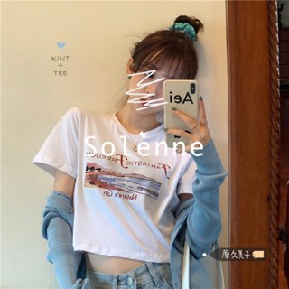 Solenne  เสื้อครอป เสื้อยืดผู้หญิง ครอป baby tee สาวเรโทร 2023 NEW Style สไตล์เกาหลี สบาย fashion ทันสมัย A99J58Z 36Z230909