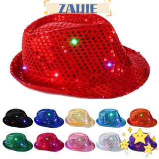 Zaijie24 หมวกแจ๊ส ไฟกระพริบ Led Fedora Trilby