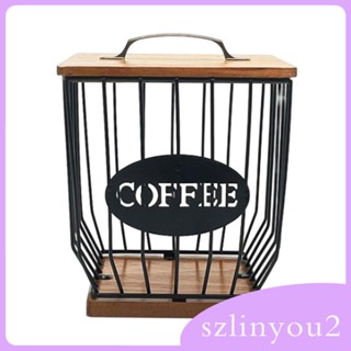 [szlinyou2] ที่วางฝักกาแฟ แบบเหล็ก พร้อมฝาปิดไม้