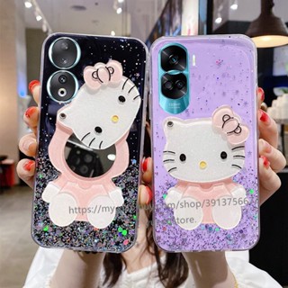 ใหม่ เคสโทรศัพท์มือถือแบบนิ่ม ลายเฮลโลคิตตี พร้อมกระจกแต่งหน้า สําหรับ Honor 90 Lite X8a X7a เคส Phone Case