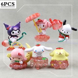 ชุดฟิกเกอร์ PVC รูปเด็กผู้หญิง Sanrio Melody kuromi Cinnamoroll babyCinnamoroll สําหรับตกแต่งเค้ก 6 ชิ้น ต่อชุด