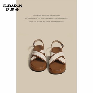 Gubalun Flat Sandals Womens 2023 Summer Thick-soled Crossover Casual Fashionable Beach Sandals for Women