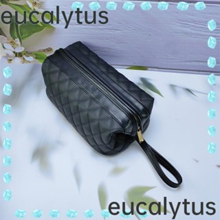 Eucalytus1 กระเป๋าเครื่องสําอาง หนัง PU ลายตารางหมากรุก กันน้ํา ขนาดใหญ่ แบบพกพา พร้อมที่แบ่ง และที่จับ สําหรับผู้หญิง