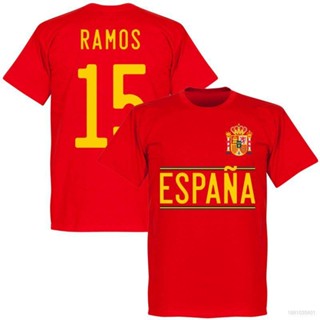 เสื้อยืดคอกลม แขนสั้น พิมพ์ลาย World Cup Spain Jersey Fans Ramos Iniesta Morata พลัสไซซ์