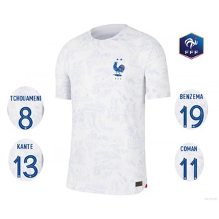 เสื้อกีฬาแขนสั้น ลายทีมชาติฟุตบอล Benzema Tchouameni Coman Kante 22-23 World Cup ชุดเยือนฝรั่งเศส