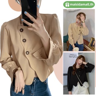 🔥พร้อมส่ง🔥MSD  เสื้อเชิ้ต คอกลม แขนยาว ผ้าชีฟอง แบบบาง ตัวสั้น สําหรับผู้หญิง